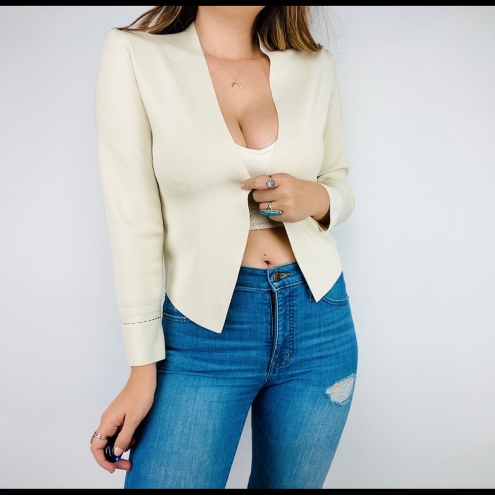 MM Lafleur cream stretchy cardigan blazer